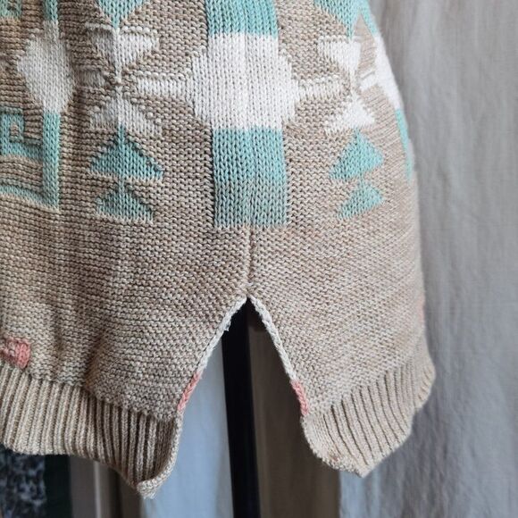 Ralf Lauren Navajo Print Sweater Tan Pastels Cotton Linen Side Slit - Picture 3 of 8